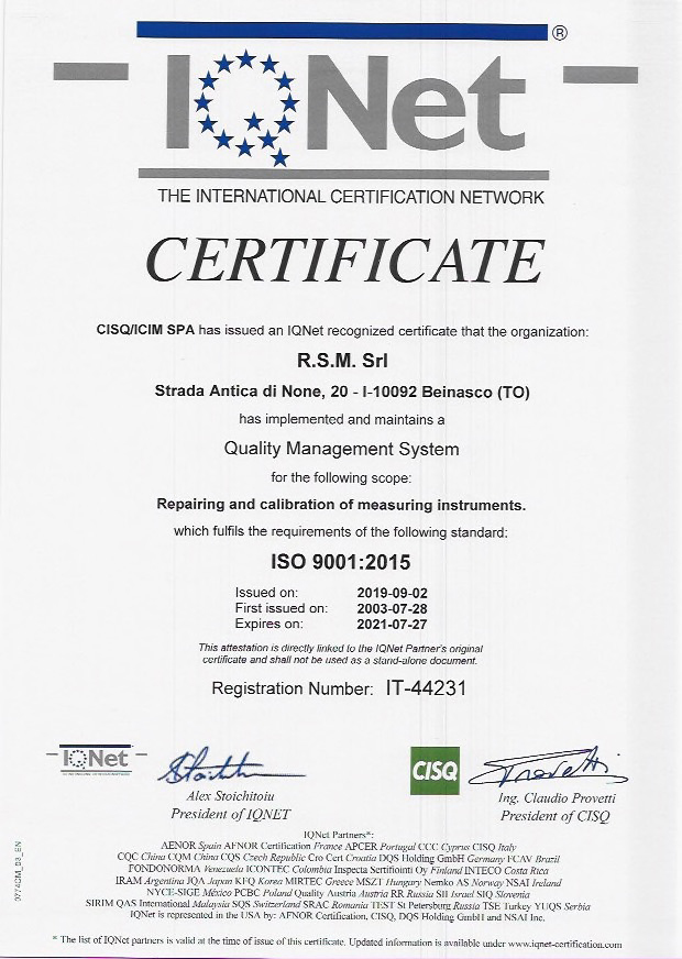 CERTIFICATO QUALITA CERTIFICATO QUALITA'